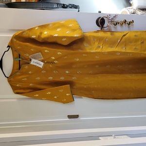 NWT WOMENS MUSTARD COLOR POLY SILK DRESS